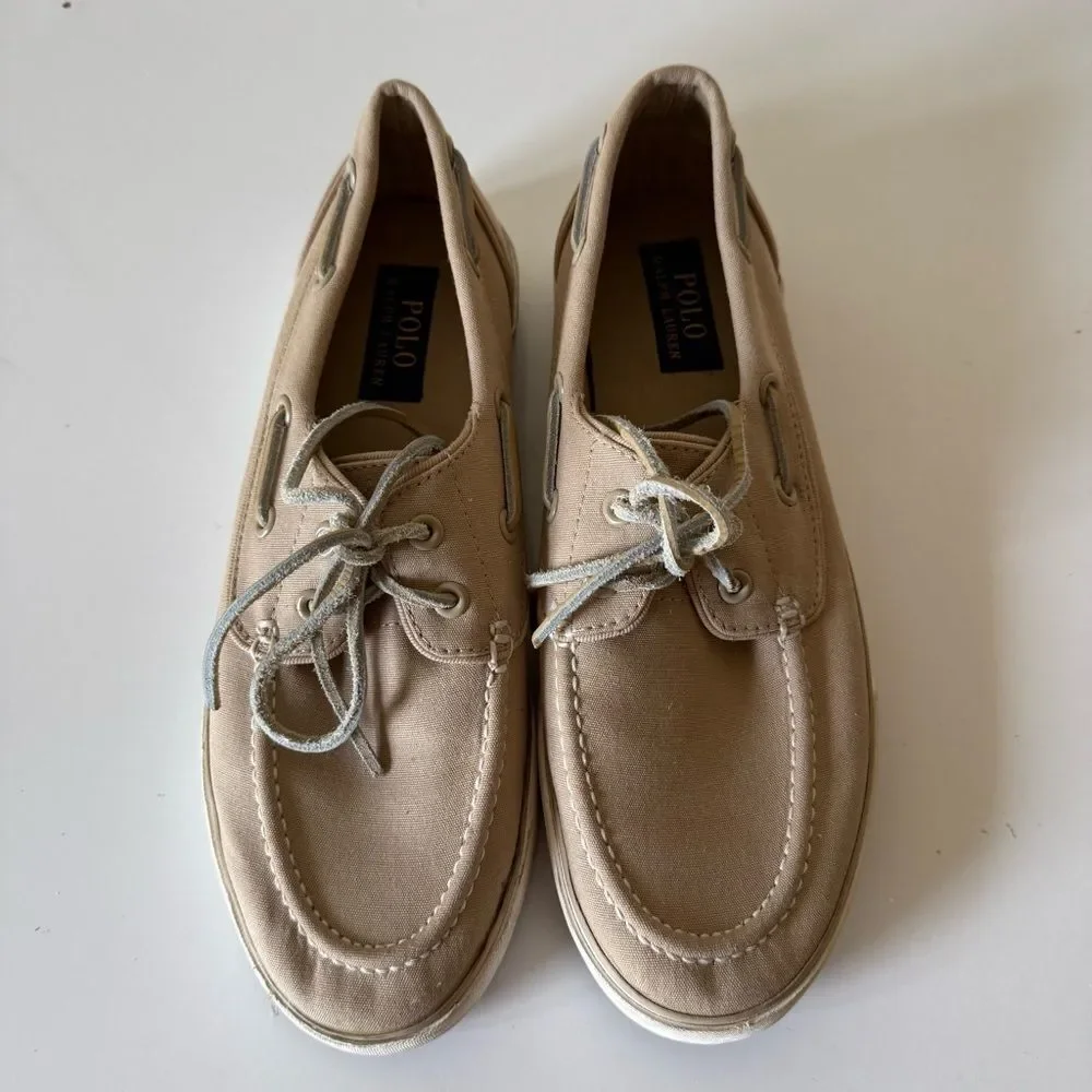 Polo Ralph Lauren Lander P Boat Shoes Mens Canvas Casual Gray Preppy Beach 8.5